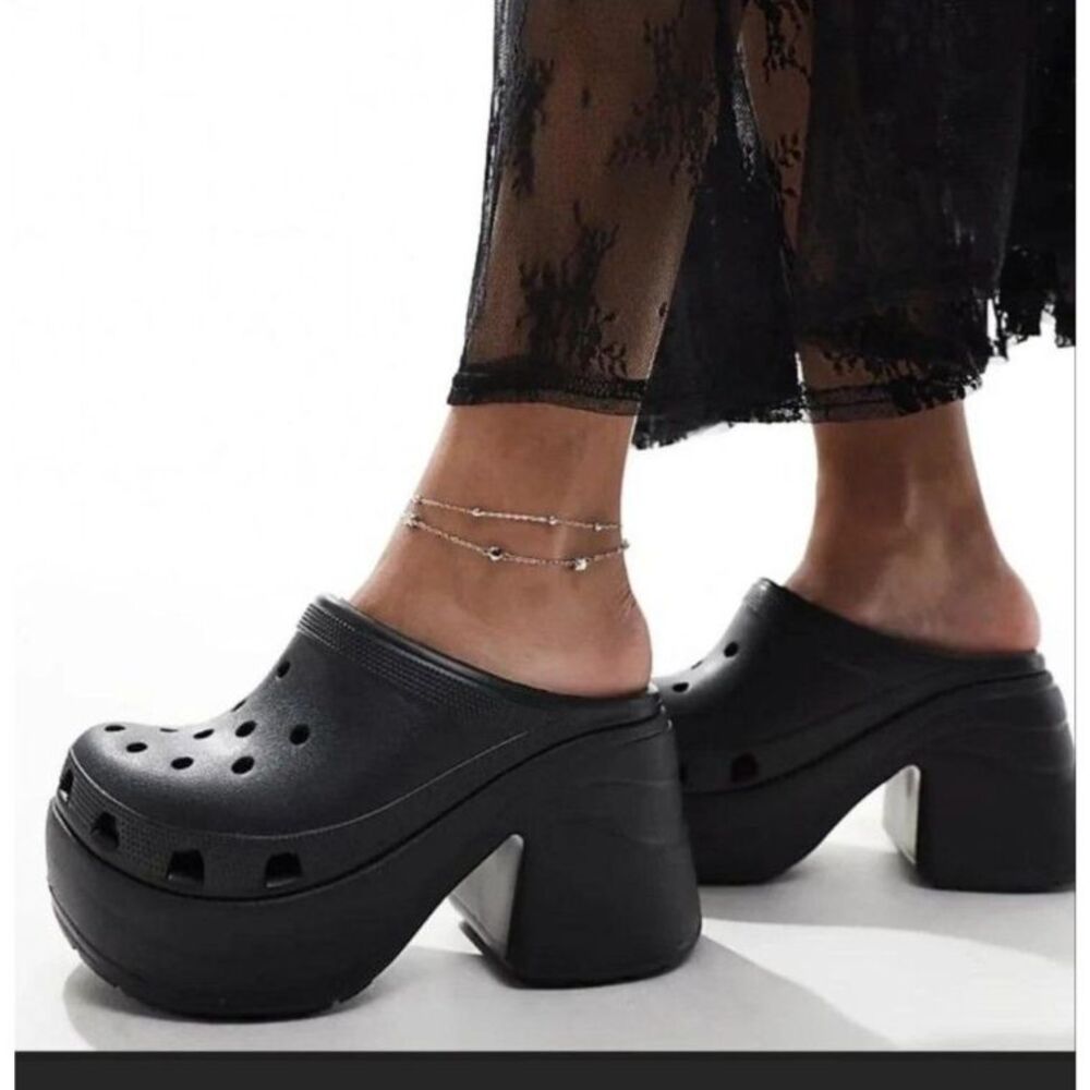 Crocs Siren Black Goth Platform Heel Clogs Sz 11 Like New